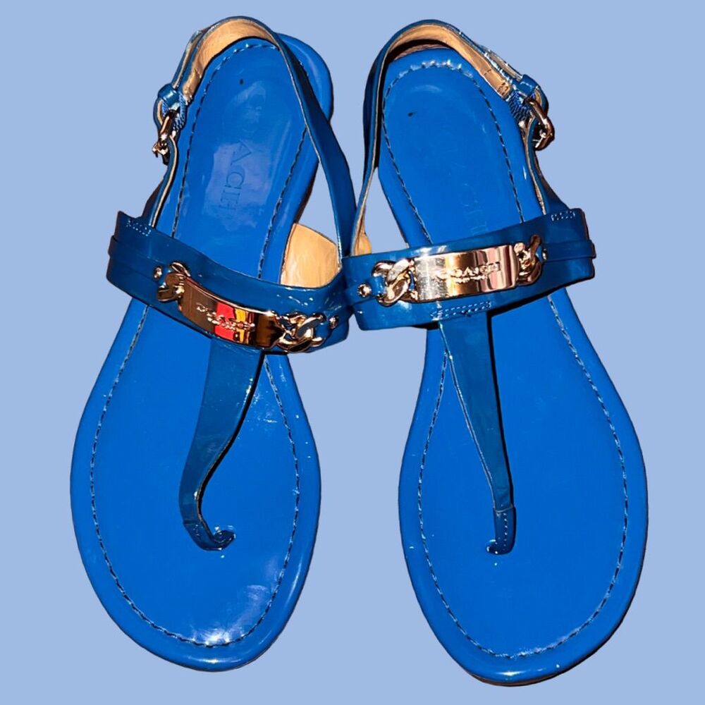 Coach Women's Blue 'Caterine' Sandals with Gold Accents Size 6B